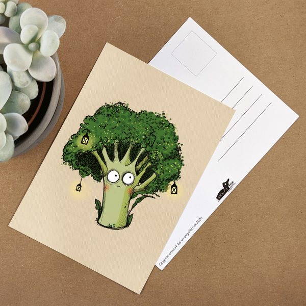 Cute party broccoli postcard