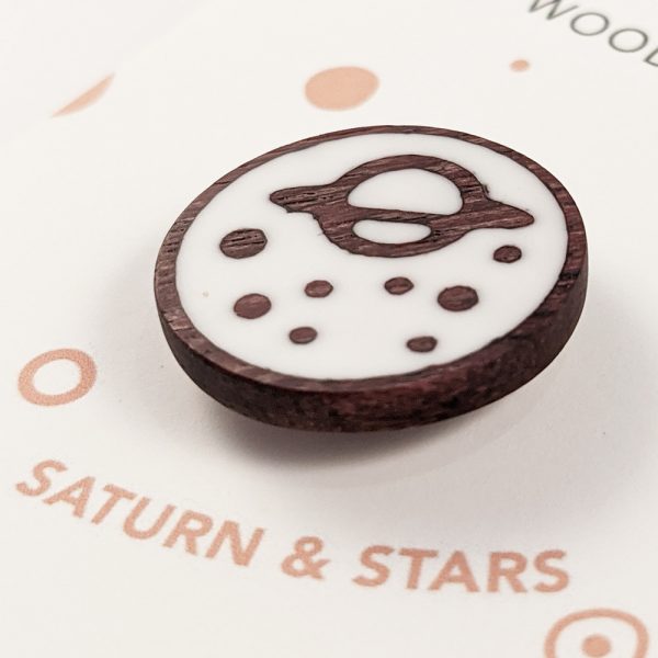 Planet Saturn and Stars wooden pin