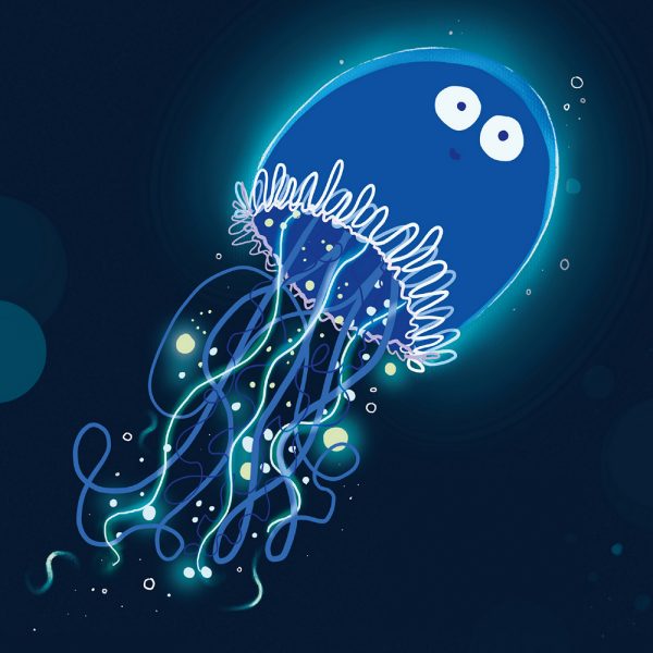 Happy deep sea jellyfish illustration